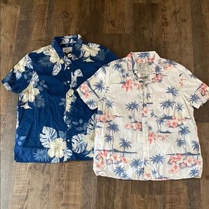 Men's Tropical Print Shirts - Blue and White